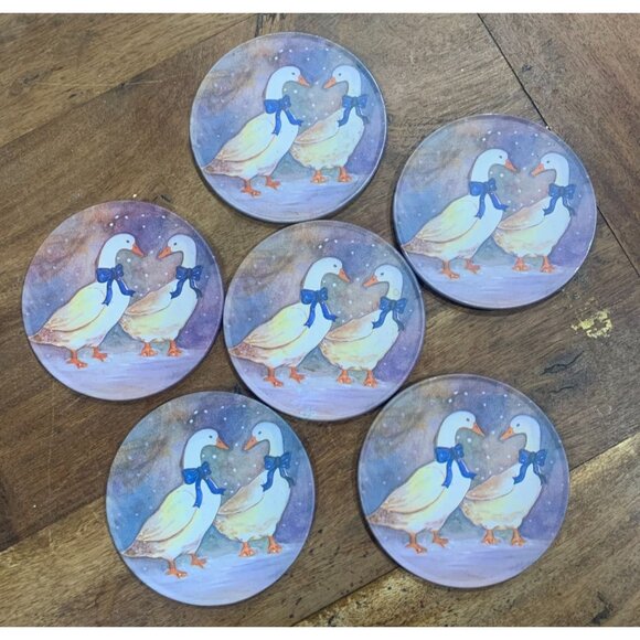 Vintage Set Of 6 Decorative Duck Coasters With Matching Tin - Picture 5 of 8